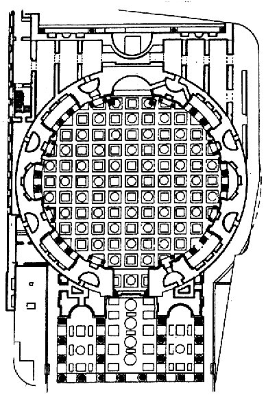 Arquitectura Romana (699, 700, 701)  PANTEÓN: Vista interior; planta; c. 118-c. 128 d. J.C. Diámetro de la cúpula: 43,40 m. la mayor de la Antigüedad. Roma.